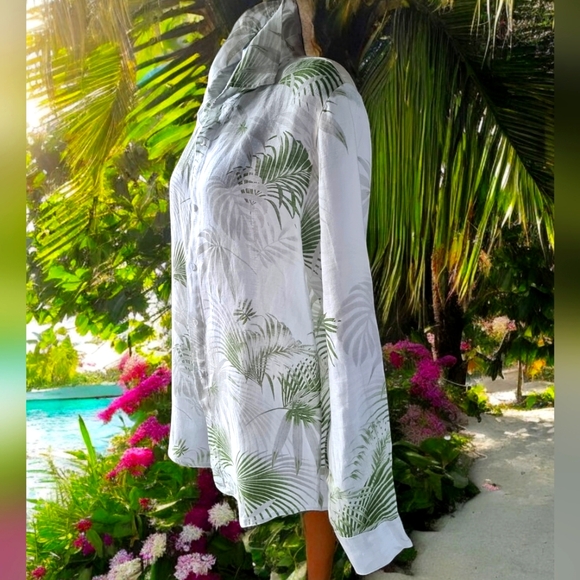 🆕️ FOCUS 100% Linen Tropical Long Sleeve Unisex Button Down Shirt - Picture 2 of 8